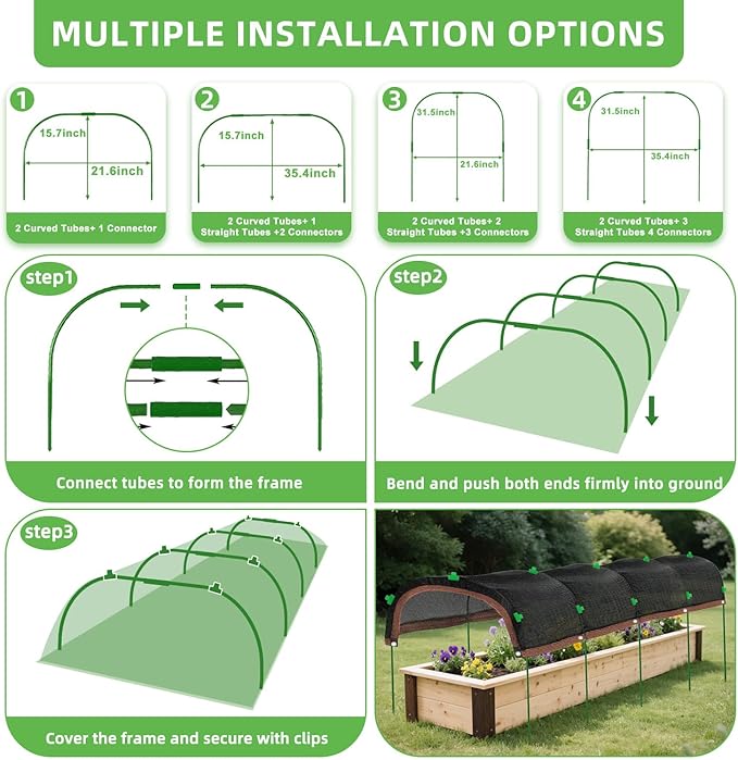 Garden Shade Cloth Kit 78.7"x59" Garden Sun Shade Cloth with Hoops for Heat Protection 75% Black Plant Shade Cloth Garden Greenhouse Grow Tunnel Shade Cloth Row Cover for Outdoor Plants Vegetables