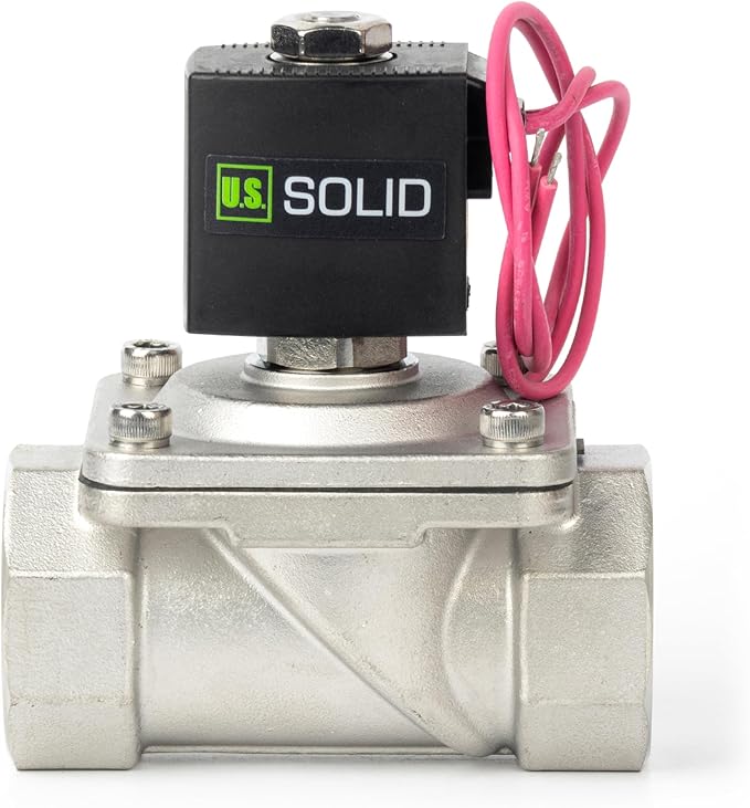 U.S. Solid 1-1/4" Stainless Steel Solenoid Valve - 110V AC Normally Closed Electric Solenoid Valve with Viton Seal, Lead Wire Type