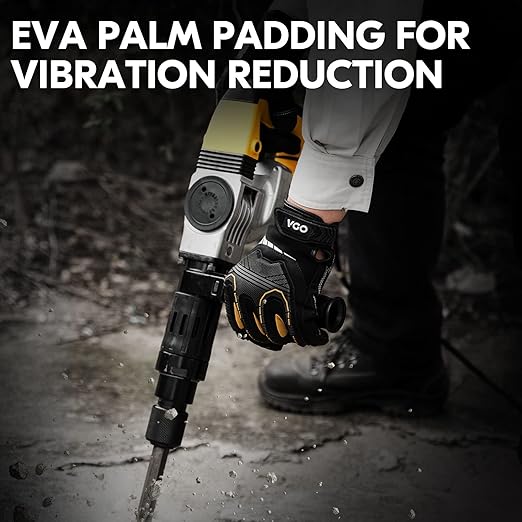 Vgo... 1-Pair Heavy Duty Synthetic Leather Work Gloves, Impact Protection Mechanic Gloves, Rigger Gloves, Vibration Reduction, Touchscreen Capable (Size M, Black, SL8849)