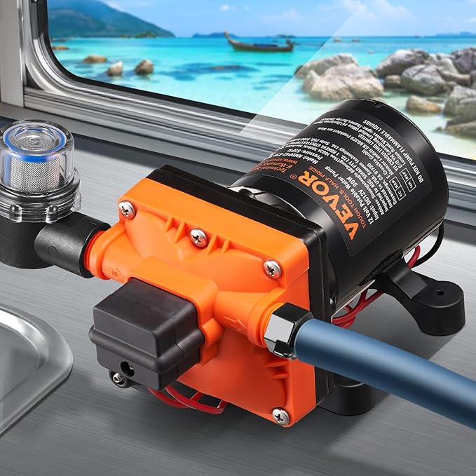 VEVOR 12V Diaphragm Pump, 3 GPM (11.36 L/min), 4-Chamber 12 Volt DC Water Pump with Automatic Pressure Switch 40-100 PSI Adjustable, 55 PSI, 1/2'' MNPT Port, for RV Yacht Food Truck Camper Marine