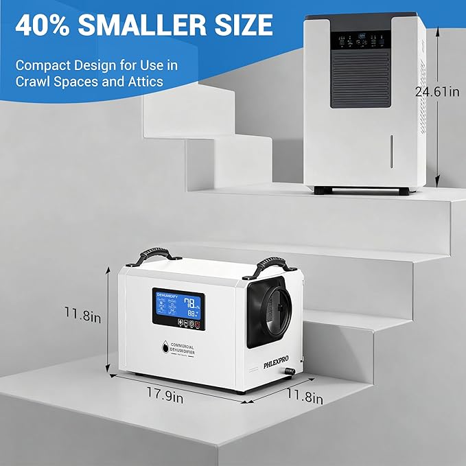 145 Pint Commercial Dehumidifier with Drain Hose for Crawl Spaces, Basements, Industry Water Damage Unit Restoration for up to 6000 Sq.Ft, Auto Defrost, Memory Starting(Gift Directional Wheels)