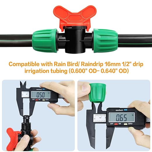 Gardrip 10 Pack Drip Irrigation Valve for 1/2 Inch Drip Tubing (1/2" ID x 0.65" OD)：1/2'' In-line Locked Barbed Ball Valve Drip Line Shut Off Valve Parts In Irrigation System for Garden