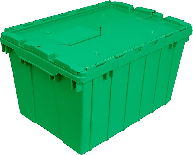 Akro-Mils 39120 Industrial Lidded Plastic Storage Container, Nesting and Stackable Plastic Storage Box with Lid Attached, Organization Tote for Garage and Warehouse, 21.5"x15.25"x12.5", Green (6-Pack)