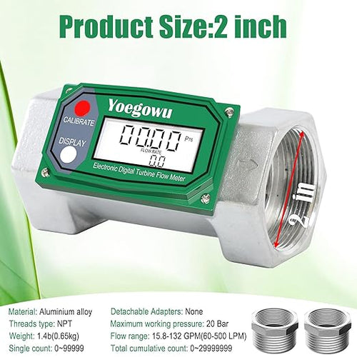 1.5" Digital Turbine Fuel Flow Meter, 10.5–74 GPM Inline NPT Flowmeter with LCD Display,for Diesel,Gasoline,Kerosene, Water and Other Liquids –Supports Gallon, L, QTS, PTS, m³ (1.5")