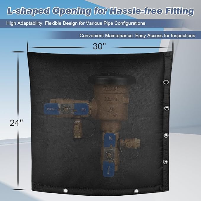 Outdoor Backflow Preventer Cover- 30''W x 24''H, Winter Freeze & Weatherproof Protection for Irrigation Pipes & Sprinkler Valves- Black