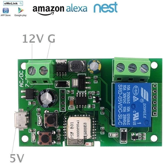WiFi Wireless Smart Switch Relay Module for Smart Home 5V 5V/12V，Ba applied to access control, turn on PC, garage door (12V)