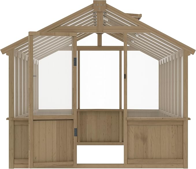 MUPATER 8 x 16 FT Wooden Greenhouse for Outdoor, Heavy Duty Greenhouse Kit with Window Vent and Lockable Door, Walk-in Green Houses for Patio, Garden, Backyard and Lawn, Brown