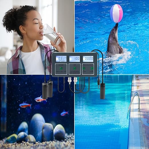 8 in 1 Water Quality Tester, Tuya WiFi Smart Water Quality Meter, DC 6V Wall Mount Digital Aquarium Water Monitor for Fish Tank Hydroponics Labs PH/S.G/EC/Salt/ORP/TDS/CF/Temp