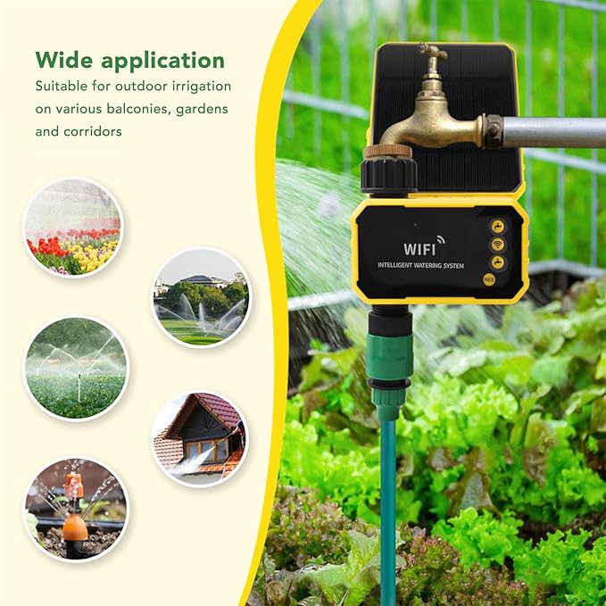 Smart Hose Timer, WiFi Water Timer, Automatic Irrigation Controller with Solar Panel & App Control, Ideal for Garden, Lawn & Yard Drip Irrigation System