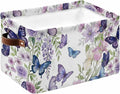 Pink Flowers Storage Bins Cubes Waterproof Cloth Storage Basket,Spring Floral Purple Butterflies Watercolor Foldable Storage Bags for Shelf Clothes Storages Organizers with Handles 15x11x9.5 in 1PCS