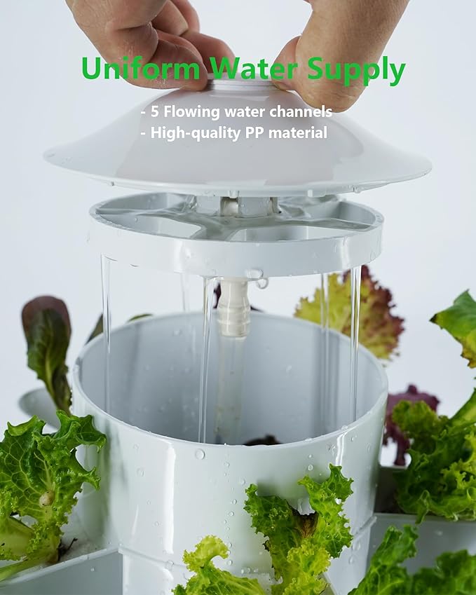 Hydroponics Tower Growing System，45 Pods Vertical Indoor Garden，360° Full-Spectrum Lights, Automatic Water Circulation System，Suitable for Leafy Greens and Herbs，Include Seed Starter Tray