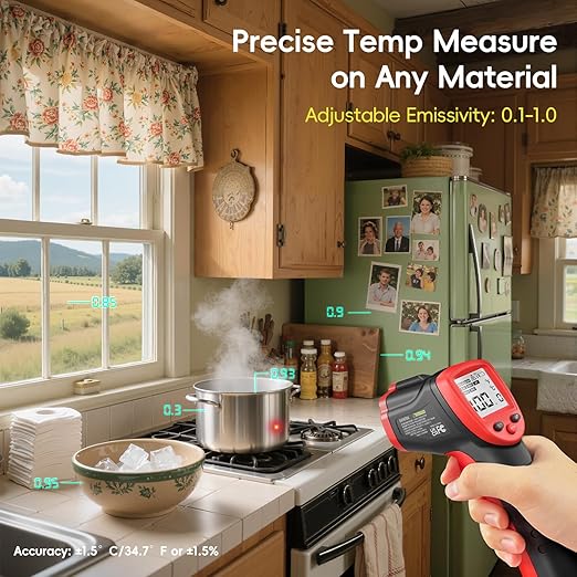 Eventek Infrared Thermometer Gun, -58°F~1112°F Temperature Gun, Laser Thermometer Gun for Cooking, Pizza Oven, Candy, Griddle, Engine, Infrared Thermometer with Adjustable Emissivity & Max Min