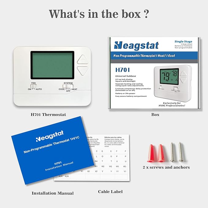 Heagstat Non Programmable Thermostat, Single-Stage 1 Heat 1 Cool, Simple Digital Thermostats for Home
