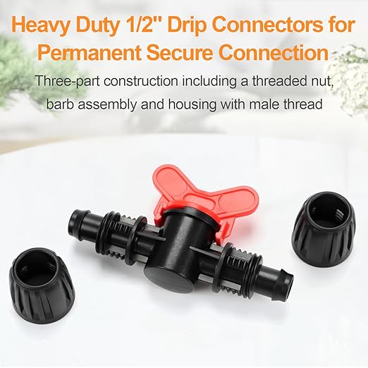 12 Pieces 1/2 Inch Drip Irrigation Valve Fittings, 1/2'' Barbed Shut Off Valve for 1/2 Inch Irrigation Tubing (1/2" ID x 0.650" OD) Anti-leak Straight Irrigation Parts for Garden System
