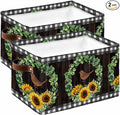 Spring Eucalyptus Sunflower Storage Bins Cubes Waterproof Cloth Storage Basket,Farmhouse Birds Brown Wood Foldable Storage Bags for Shelf Clothes Storages Organizers with Handles 15x11x9.5 in 2PCS