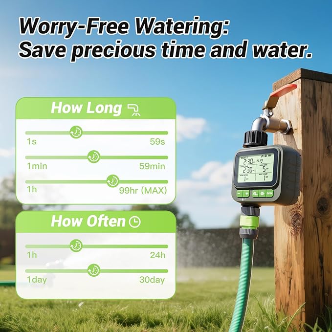 NexusLab Sprinkler Timer, 4 Customizable Programs Sprinkler Drip Irrigation, IP65 Waterproof, Auto Rain Delay Manual Mode, Child Lock (Watering Sprinkler)