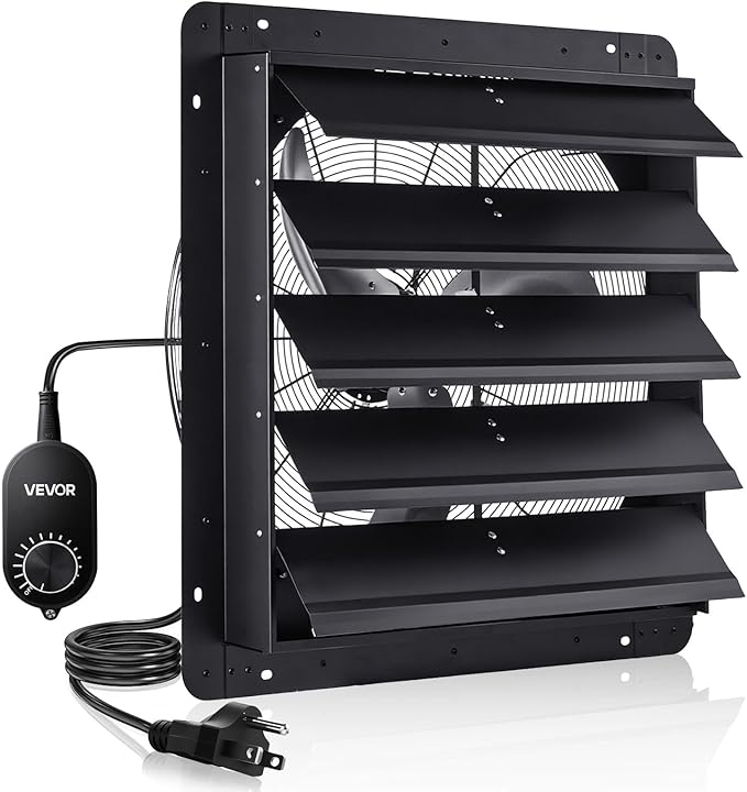 VEVOR 24'' Exhaust Fan, Wall Mounted Attic Fan with Variable Speed controller, 4800 CFM, Automatic Shutter, Ventilation and Cooling, Black