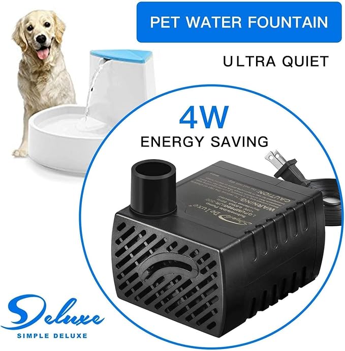 Simple Deluxe 80 GPH Submersible Water Pump (300L/H, 3.6W), Ultra Quiet Fountain Pump with 2.6 ft, 2 Nozzles for Aquarium, Pool, Hydroponics, Black