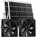 7 Inch 44W Solar Powered Two Fan Exhaust Vent Large Airflow for Outside Greenhouse Chicken Coop Shed Trailer, IPX7 Waterproof Brushless DC Motor 16.5 Ft On/Off Switch Cable