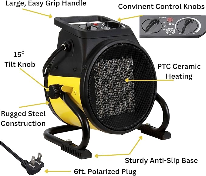 Dura Heat EUH1465 Electric Forced Air Heater with Pivoting Base 5,120 BTU, Yellow