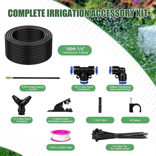 100FT Drip Irrigation Kit System for Garden 360° Adjustable Garden Sprinklers for Yard Watering System with 18 Nozzles Raised Bed Greenhouse Plant Watering Devices Misting System