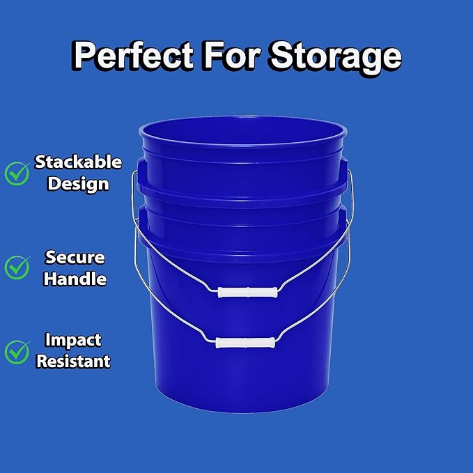 MKS Plastics 5-Gallon Bucket with Airtight Lid – Made in USA, Food Grade BPA Free Plastic, Heavy Duty Multi-Use, Metal Handle with Grip, Stackable Storage – Fina Blue, 1 Pack