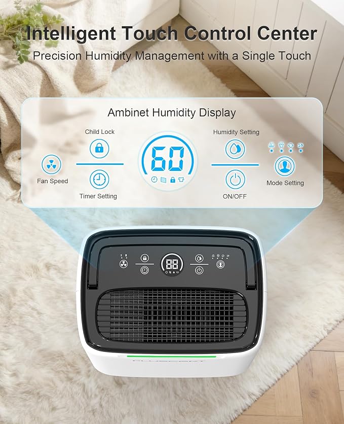 PLUSCENT 5000 Sq.Ft Dehumidifiers for Home, 52 Pints Compressor Dehumidifier for Basement with Drain Hose, Smart Humidity Control, Auto Defrost, Auto Restart, 24H Timer, for Bedroom, Large Rooms