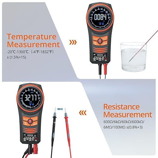 Proster Digital Multimeter 6000 Count Smart Meter TRMS Color Screen Voltage Current Capacitance Tester NCV Temperature