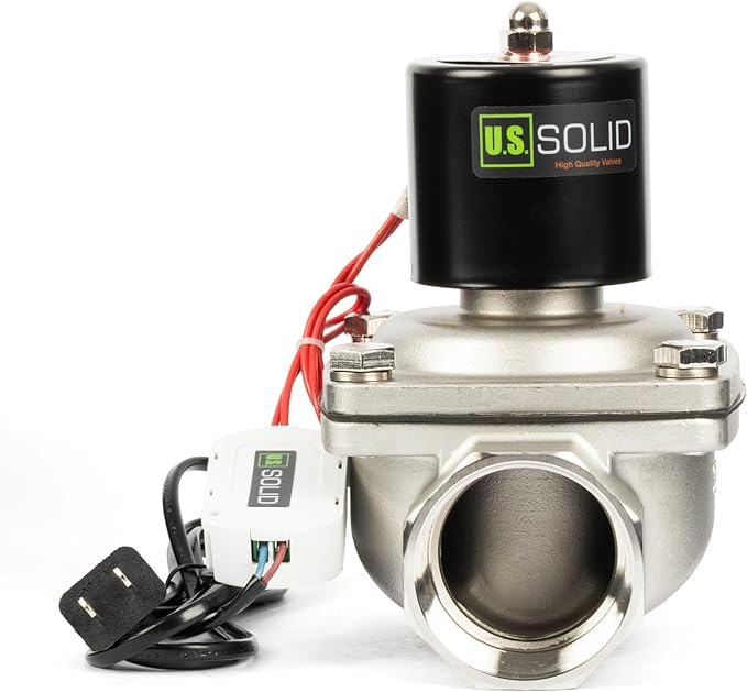 U.S. Solid Smart WiFi Stainless Steel Solenoid Valve, 2", 110V AC, Normally Closed, App Remote Control for Irrigation & Automation