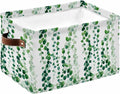 Green Weeping Eucalyptus Storage Bins Cubes Waterproof Cloth Storage Basket,Spring Summer Country Leaves Foldable Storage Bags for Shelf Clothes Storages Organizers with Handles 15x11x9.5 in 1PCS