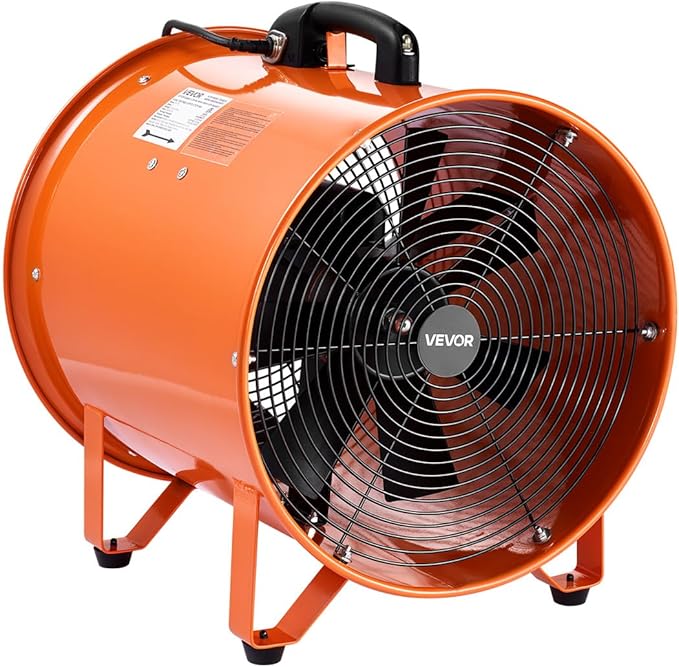 VEVOR 16 Inch Utility Blower Fan, 2 Speed 5175 CFM Heavy Duty Cylinder Axial Exhaust Fan with 16.4ft Duct Hose, Industrial Portable Confined Space Ventilator for basements, warehouse, Workshop