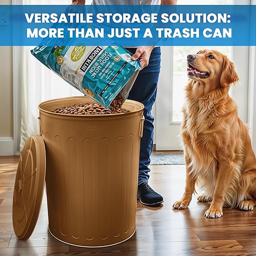 Plexon 20 Gallon Metal Trash Can with Lid Outdoor Large Trash Bin Steel Garbage Can for Garage Patio Farmhouse Bucket Bird Seed Storage Can Heavy Duty Round Container, Copper 2 Pack