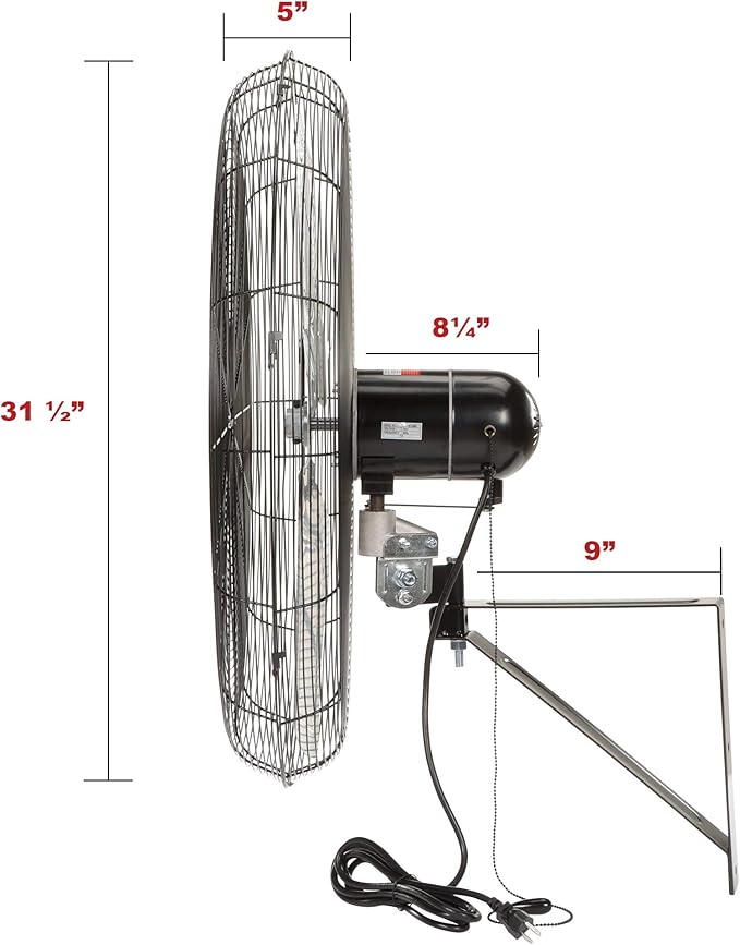 TPI Corporation Single Phase Wall Mount Commercial Circulator – 30" Diameter, 120 Volt Exhaust Fan – Ventilation Fans. Commercial Extractor Fans