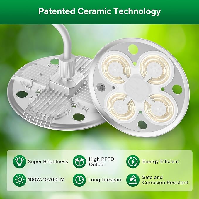 SANSI Grow Lights for Indoor Plants, 100W Full Spectrum Tall Plant Lights for Indoor Growing, 47"-70" Standing Grow Light with Remote Control 5 Level Dimmable 10200LM 8/12/14H Auto On/Off Timer