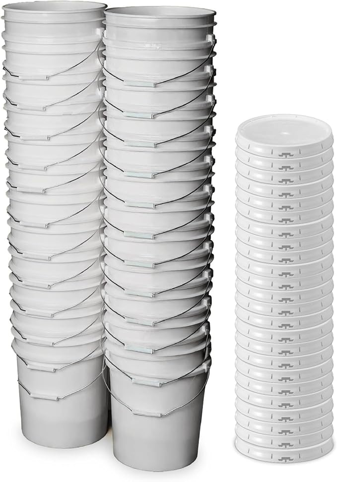 ePackageSupply 5 Gallon Bucket - Food Grade Bucket with Airtight Gasketed Tear Strip Lid, BPA-Free, Heavy-Duty 90 Mil HDPE Plastic Pail, Bulk Storage, Durable Container, Made in USA - White, 24 Packs