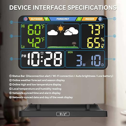 EnvyBox WiFi Weather Station 8.5" LED Display | Privacy-Focused, No App Required, Syncs Weather & Time for Home/Office | Accurate Weather Data, Dual Power Options, Black
