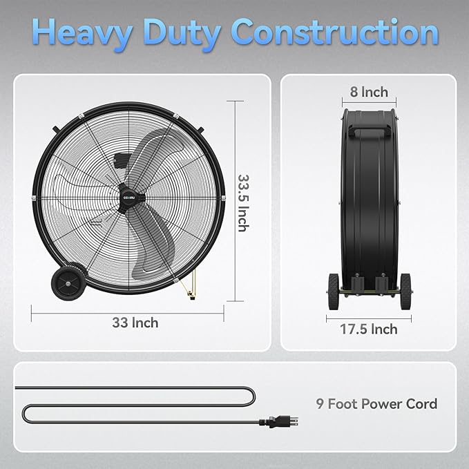 CCGIRU 30 Inch Industrial Drum Fan, 13000 CFM 3-Speed Heavy Duty Shop Fan for Warehouse, Workshops, Garage, Factory and Basement - UL Safety Listed