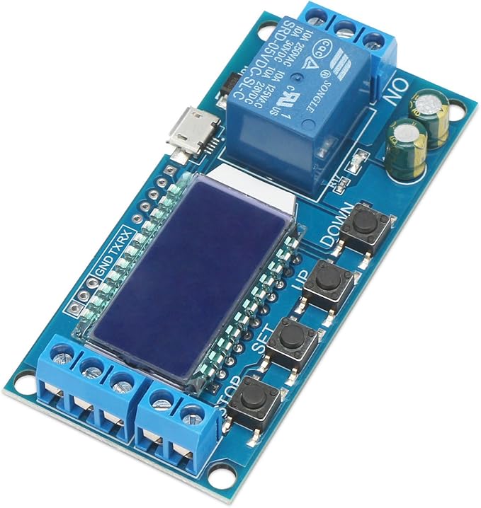 DROK Timer Relay - 5V/12V/24V Time Delay Relay Switch Delay-Off Cycle Timer 0.01s-9999mins with LCD Display Support Micro USB 5V Power Supply