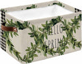Farmhouse Green Garland Storage Bins Cubes Waterproof Cloth Storage Basket,Spring Vintage Black Plaid Beige Foldable Storage Bags for Shelf Clothes Storages Organizers with Handles 15x11x9.5 in 1PCS