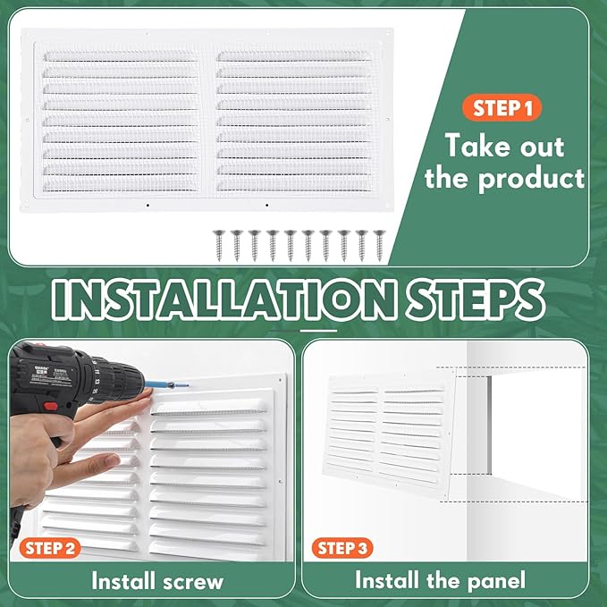 4 Pcs 14 x 6 Inch Aluminum Gable Vents Attic Vents Metal Gable Wall Shed Vent with Screw and Screen Mesh, Square Return Louver Grille for Ventilation Exterior Door House Attic Garage Ceiling