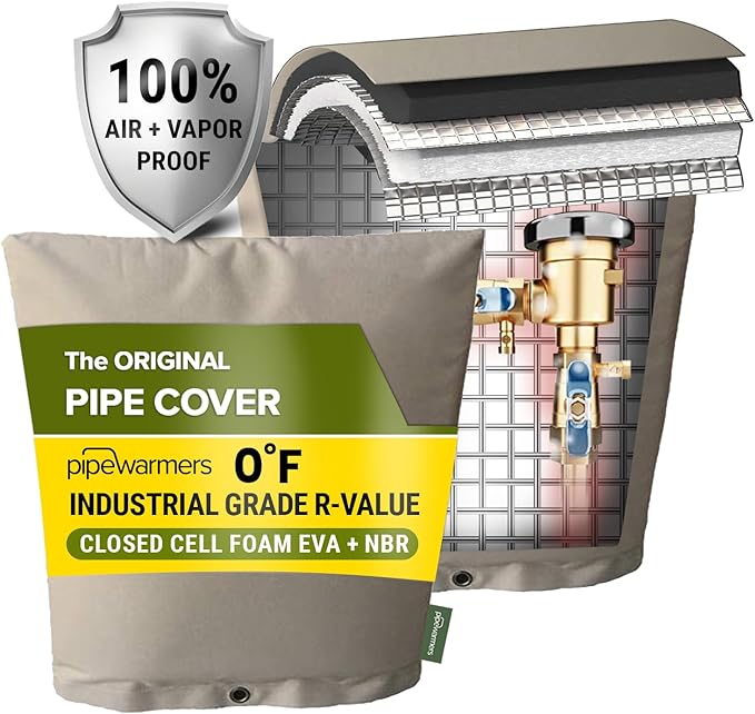 The Original Winter Pipe Insulation Cover (0˚F) - Extra-Thick EVA+NBR (UV-Coated) Insulated Backflow Preventer Freeze Protection, Pump Cover, Sprinkler/Well/Valve Head Cover - (19" W X 32" H)