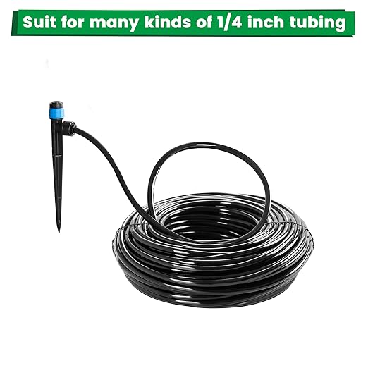 MIXC 60pcs Quick-Connect Drip Irrigation Emitters Fan Shape for 1/4" Drip Irrigation Tubing - Adjustable Push-to-Connect 360° Drip Emitters Vortex on 6" Sturdy Stake for Irrigation System