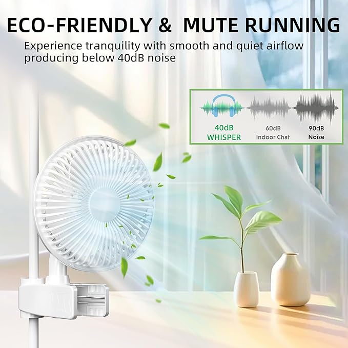 HealSmart Clip Fan, 6-Inch Grow Tent, Monkey Fan, Wall Mount With Adjustable 90 Angles, 15W, 2-Speeds Control, 2 Pack