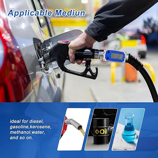 Flow Meter 1 Inche Digital Turbine Fuel Meter - Flowmeter Auto On & Off Industry Grade Aluminum Alloy - for Water, Diesel, Gasoline Supports Gallon, QTS, PTS, L, m³ (1 inch)