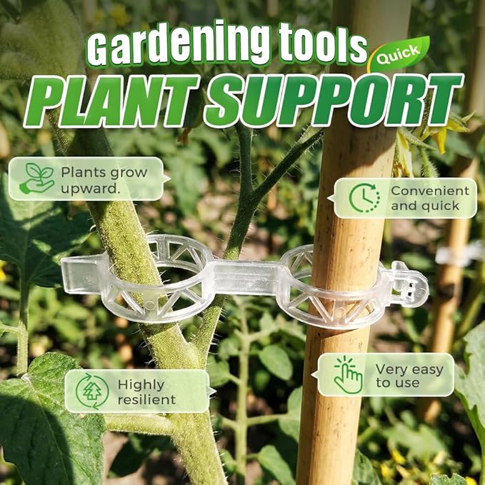 Plant Support Clips Reusable Garden Clips, Tomato Support Clips for String Trellis for Climbing Plants Outdoor Indoor Plant Flowers Stem Vine Fixing Clips (300 PCS)