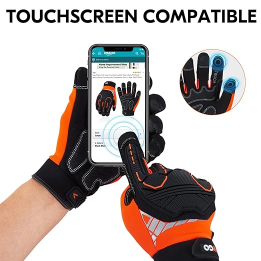 Vgo... 1-Pair Safety Work Gloves - Mechanics & Impact - Anti-Vibration & Rigger - Heavy Duty (M, Orange, SL8849IP)