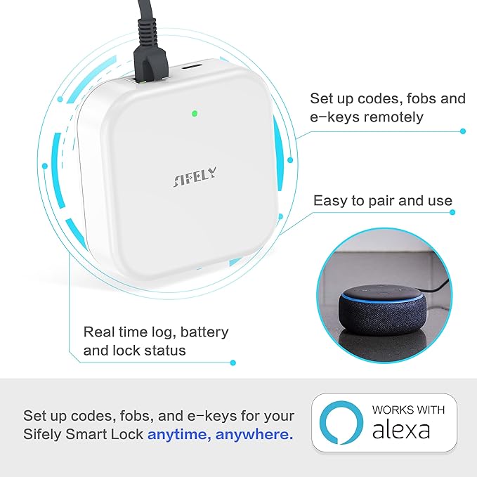 Sifely Smart Lock Wired Gateway - Remote Access Hub for Sifely Smart Door Lock, Works with App & Alexa (Model G3P, Power Over Ethernet, PoE Wired)