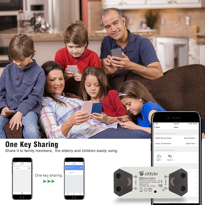 Yasorn WiFi Smart Switch eMylo Wireless Relay Light Switch Tuya Remote Control Module 2.4Ghz WiFi Home Automation Timer Switch Compatible with Alexa Echo Google Home 4 Pack