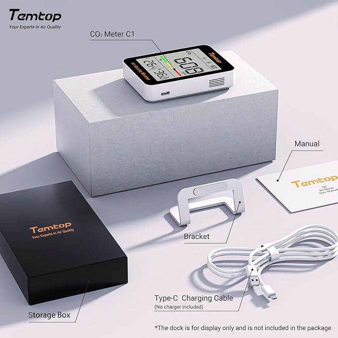 Temtop C1 Dual Pack CO2 Monitor Indoor Air Quality Monitor Portable CO2 Meter, CO2, Temperature, Humidity for Home, Office, School