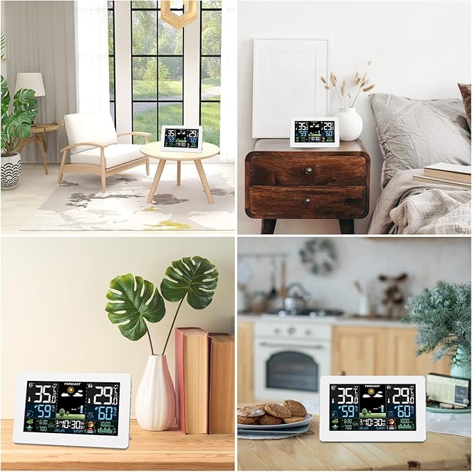 Weather Station Wireless Indoor Outdoor, Thermometer Wireless with Remote Sensor, Home Weather Station, Color Display Digital Weather Forecast, Humidity, Atomic Clock, Air Pressure for Home